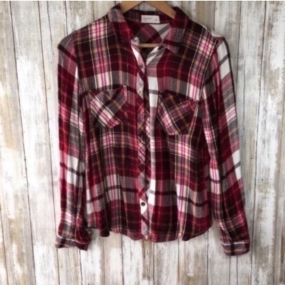 Maurices Tops - Maurices Red Relaxed Fit Plaid Button Down